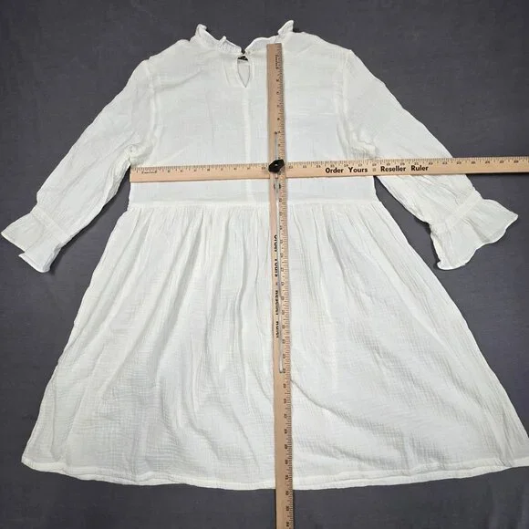 NEW White Ruffle Neck Cotton Blend Dress Medium Beachy Boho - Picture 4 of 4